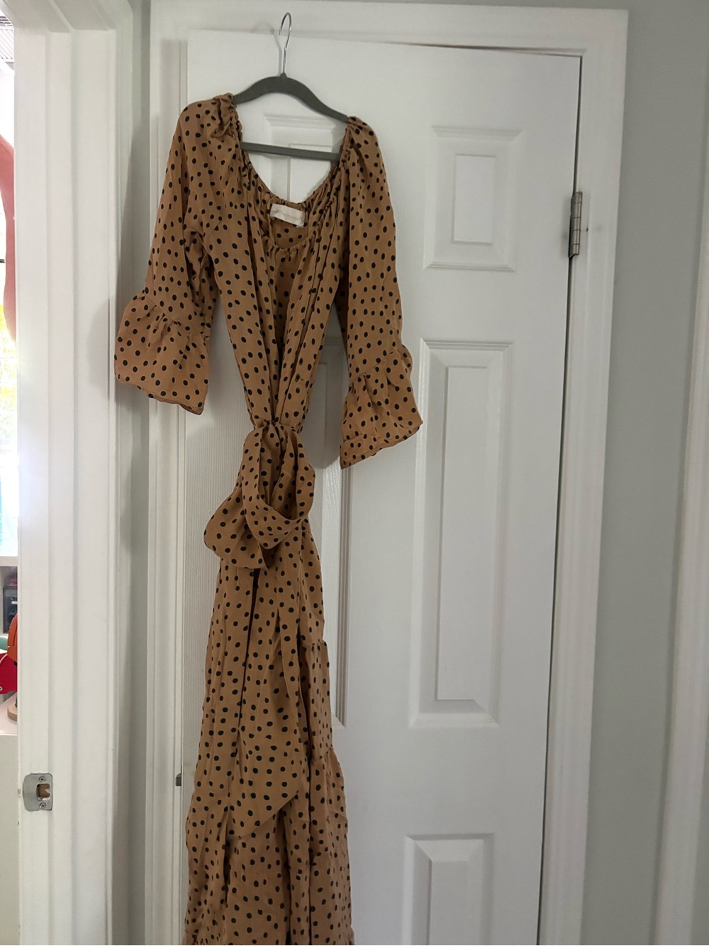 Natalie Martin Camel Polka Dot Maxi Dress